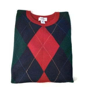 Vintage Tricots St. Raphael Mens Crewneck Argyle Long Sleeve Wool Sweater Sz XL